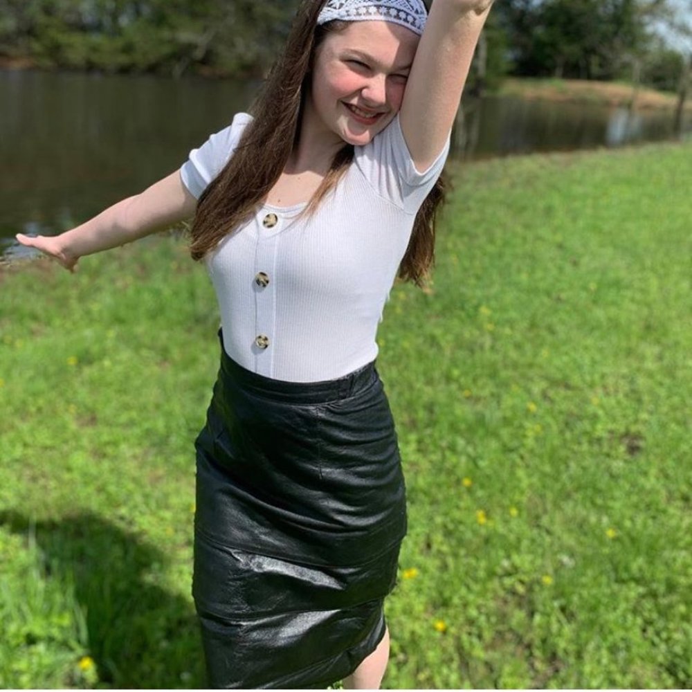 SOLD Black Leather Vintage Tiered Skirt